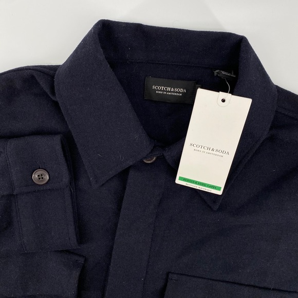 Scotch Soda Men's XL Navy Blue Wool Blend ShirtTrucker Bomber Jacket